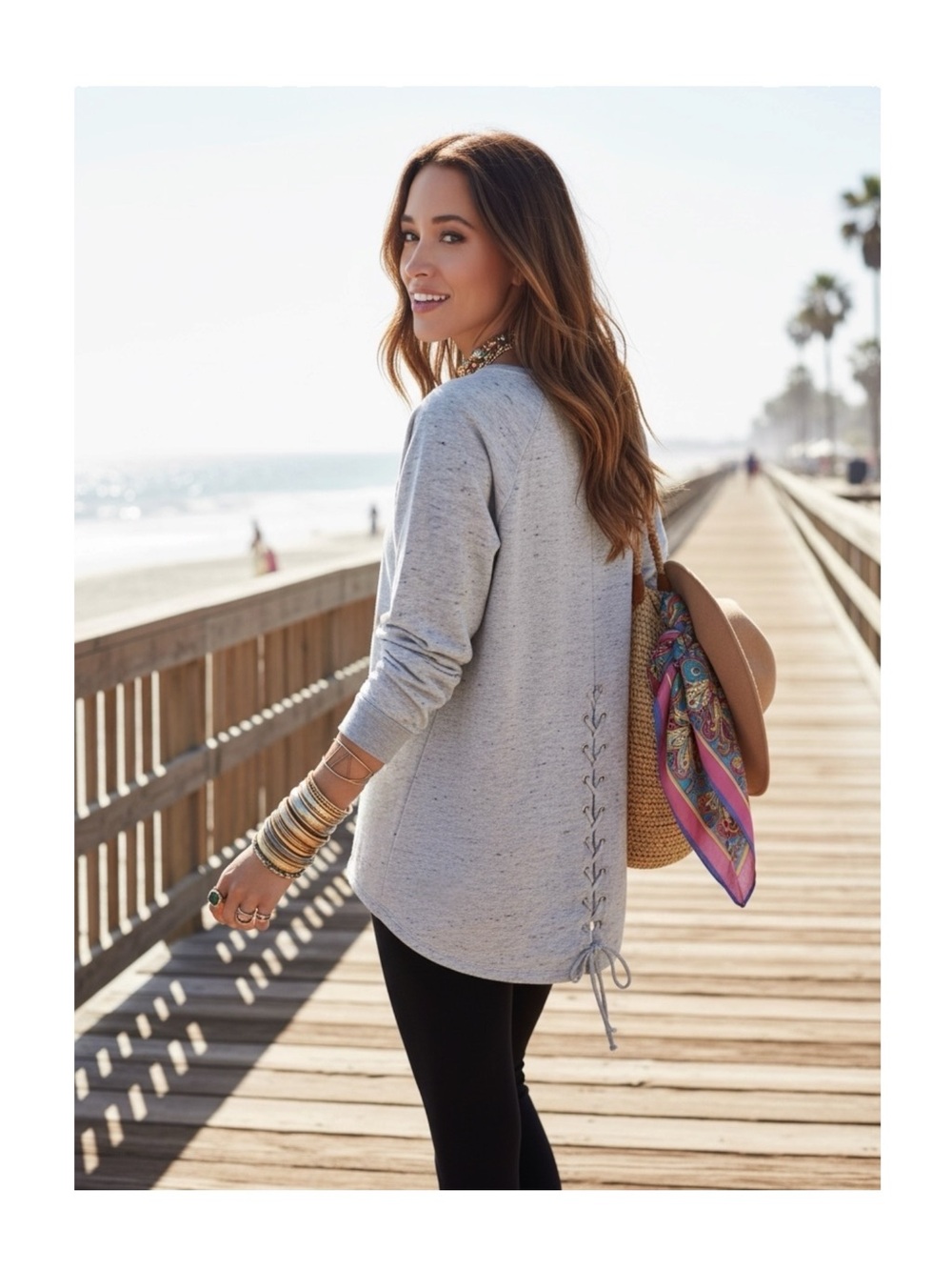 new Michael Lauren ✶ Zuma Sweater ✶ Back Lace Up Oversize Sweatshirt ✶ Heather S